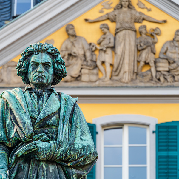 Beethoven Monument in Bonn city centre in front of Bonn Minster