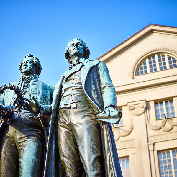 Goethe and Schiller Monument in front of the German National Theatre in Weimar
